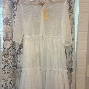 Claudie Pierlot Swiss Dot Tiered Midi Dress in Ivory